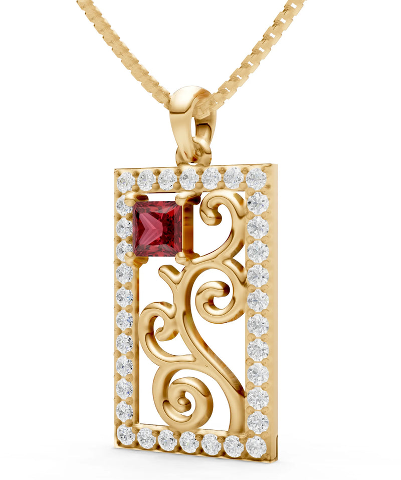 Garnet Trellis Pattern Inset Luster Pendant
