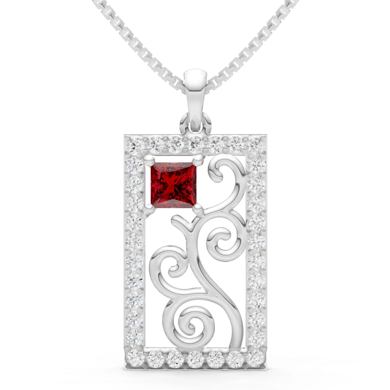 Garnet Trellis Pattern Inset Luster Pendant
