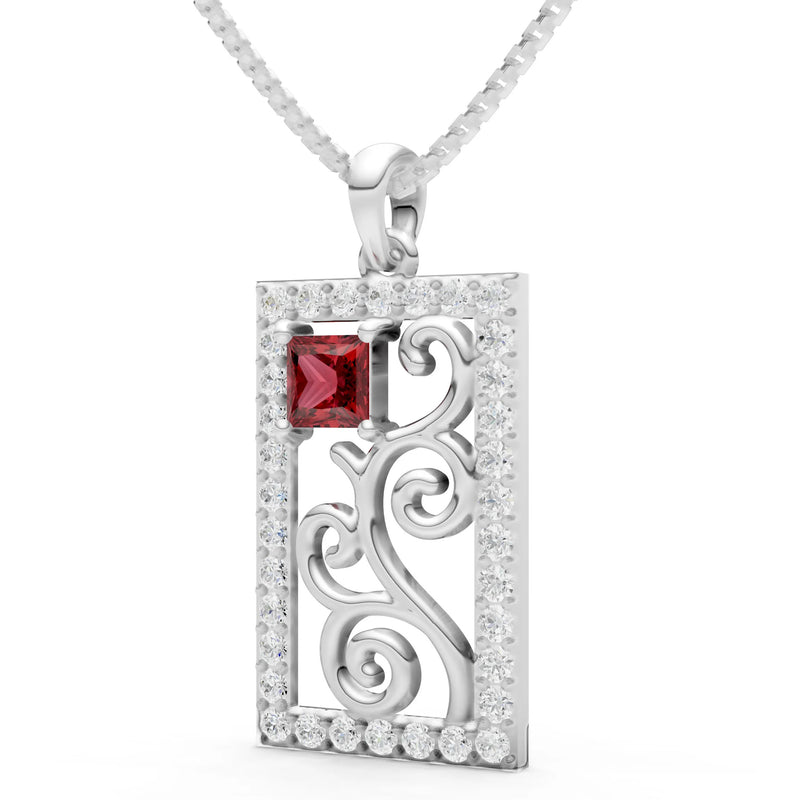 Garnet Trellis Pattern Inset Luster Pendant