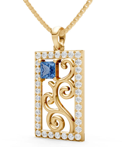 London Blue Topaz Trellis Pattern Inset Luster Pendant
