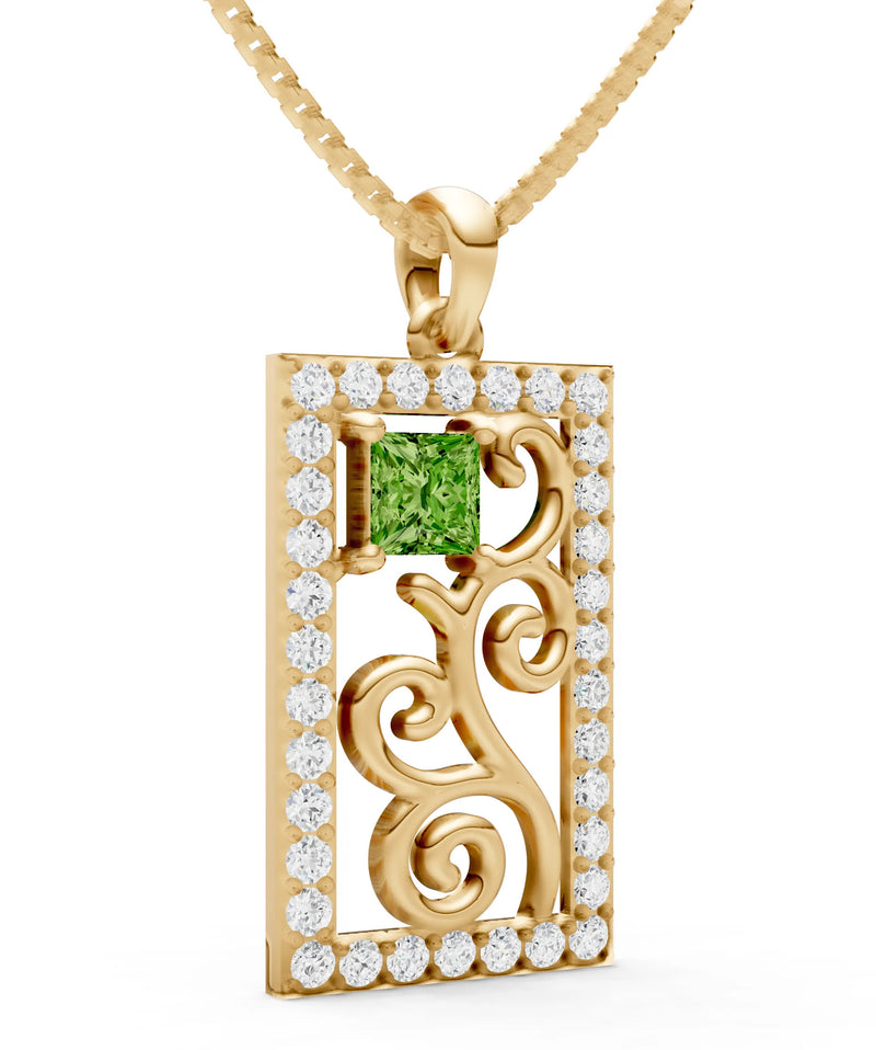 Peridot Trellis Pattern Inset Luster Pendant