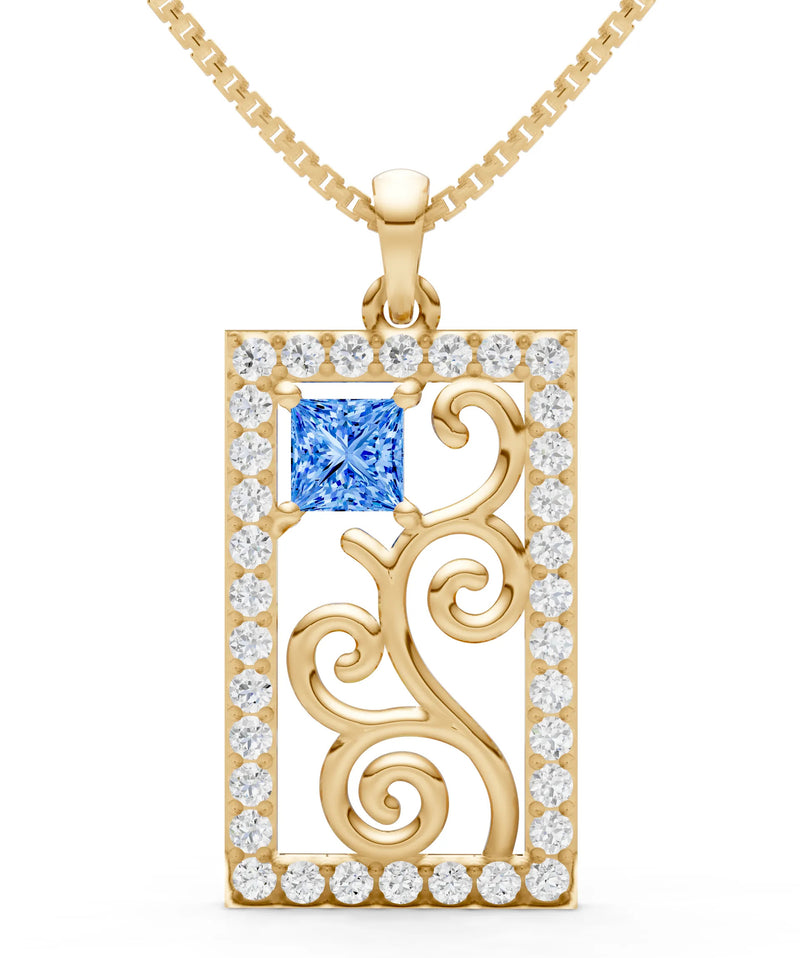 Swiss Blue Topaz Trellis Pattern Inset Luster Pendant