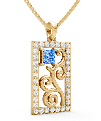 Swiss Blue Topaz Trellis Pattern Inset Luster Pendant