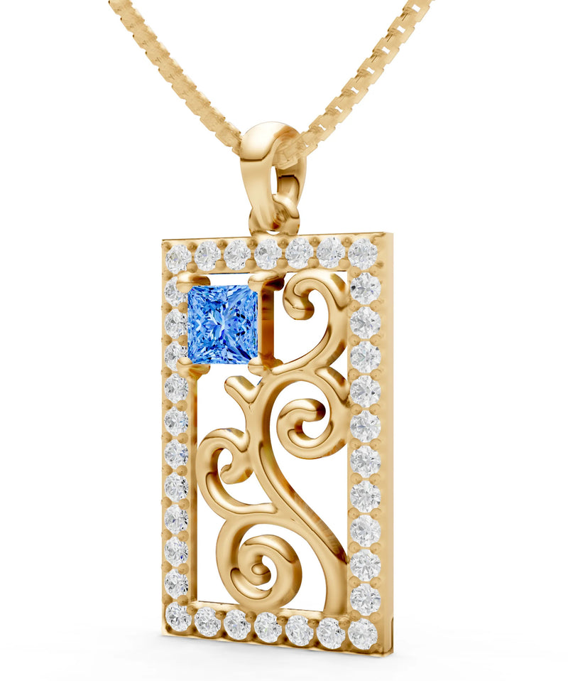 Swiss Blue Topaz Trellis Pattern Inset Luster Pendant