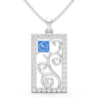 Swiss Blue Topaz Trellis Pattern Inset Luster Pendant