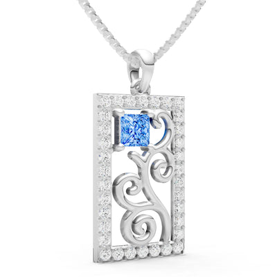 Swiss Blue Topaz Trellis Pattern Inset Luster Pendant