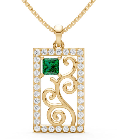 Emerald Trellis Pattern Inset Luster Pendant