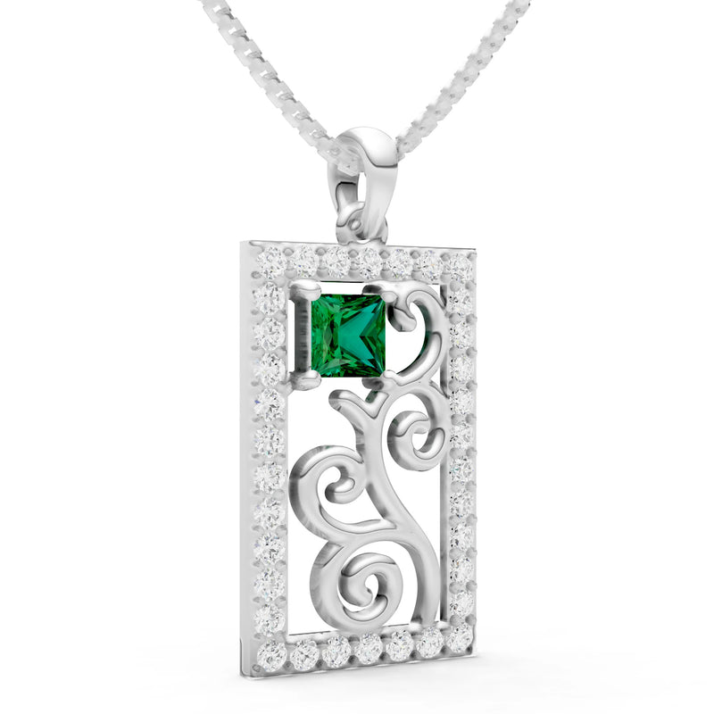 Emerald Trellis Pattern Inset Luster Pendant