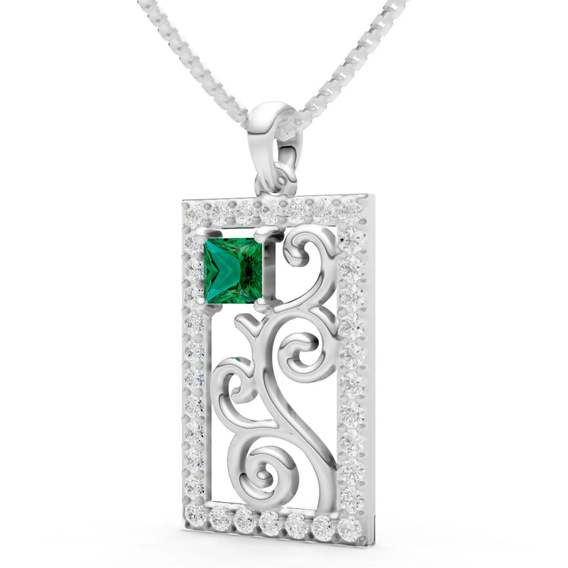 Emerald Trellis Pattern Inset Luster Pendant