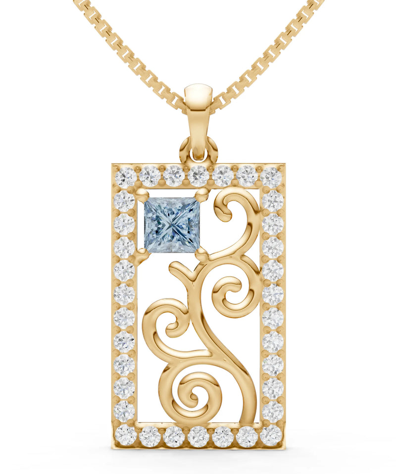 Aquamarine Trellis Pattern Inset Luster Pendant