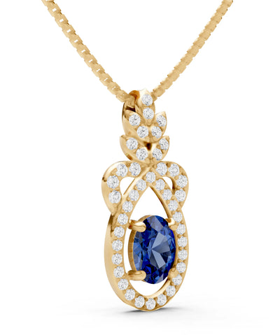 Blue Sapphire Regal Knot Oval Focus Splendor Pendant