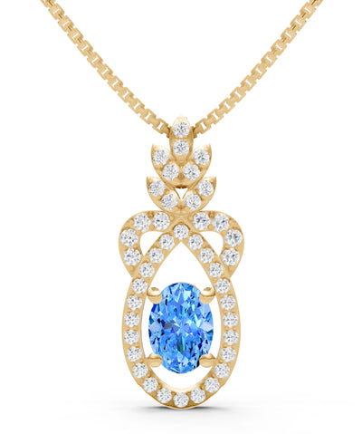 Swiss Blue Topaz Regal Knot Oval Focus Splendor Pendant
