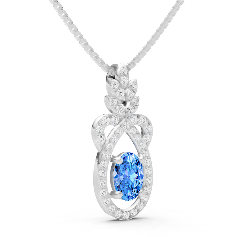 Swiss Blue Topaz Regal Knot Oval Focus Splendor Pendant