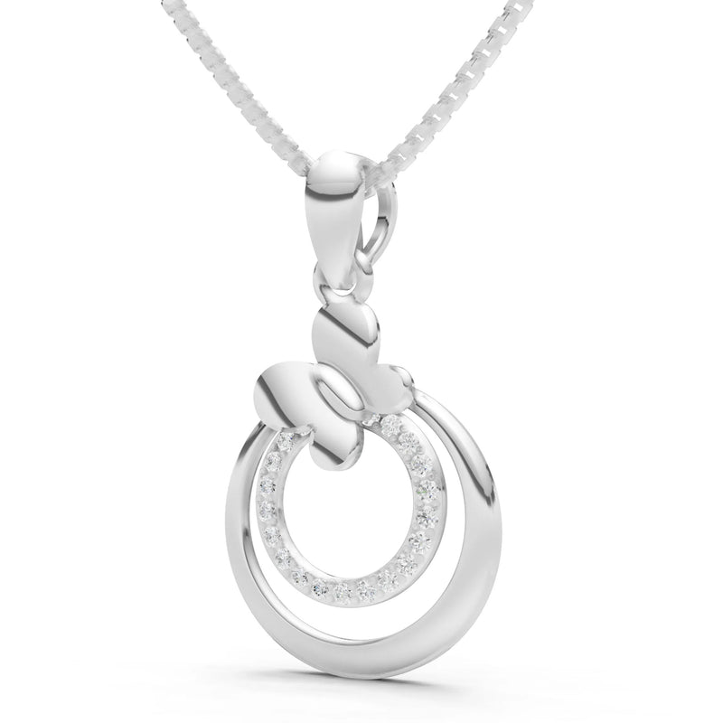 Diamond Butterfly Double Ring Pendant