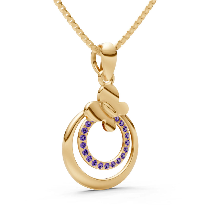Amethyst Butterfly Double Ring Pendant