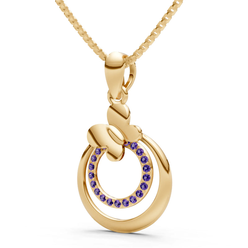 Amethyst Butterfly Double Ring Pendant