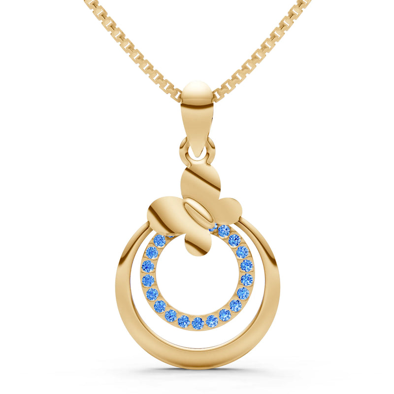 Swiss Blue Topaz Butterfly Double Ring Glint Pendant