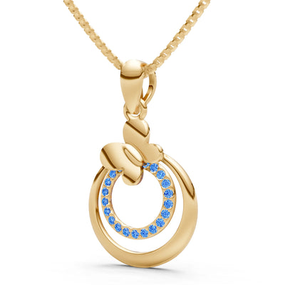 Swiss Blue Topaz Butterfly Double Ring Glint Pendant