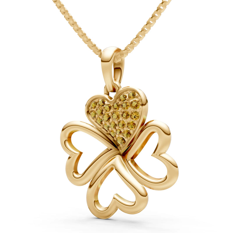 Citrine Clover Heart Cluster Shine Pendant