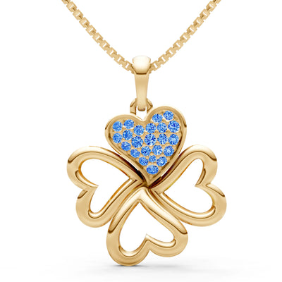 Swiss Blue Topaz Clover Heart Cluster Shine Pendant