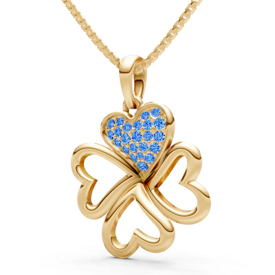 Swiss Blue Topaz Clover Heart Cluster Shine Pendant