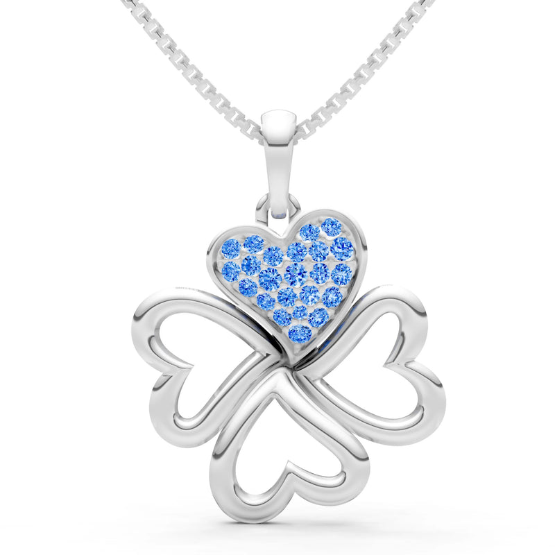Swiss Blue Topaz Clover Heart Cluster Shine Pendant