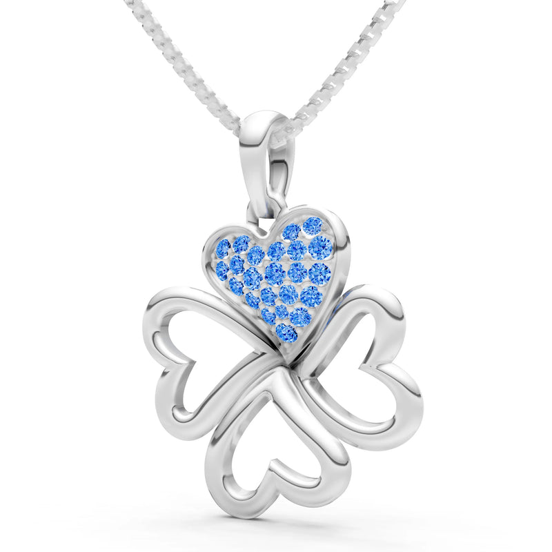 Swiss Blue Topaz Clover Heart Cluster Shine Pendant