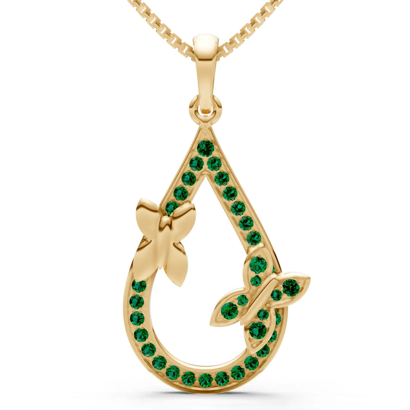 Emerald Butterflies Drop Pendant
