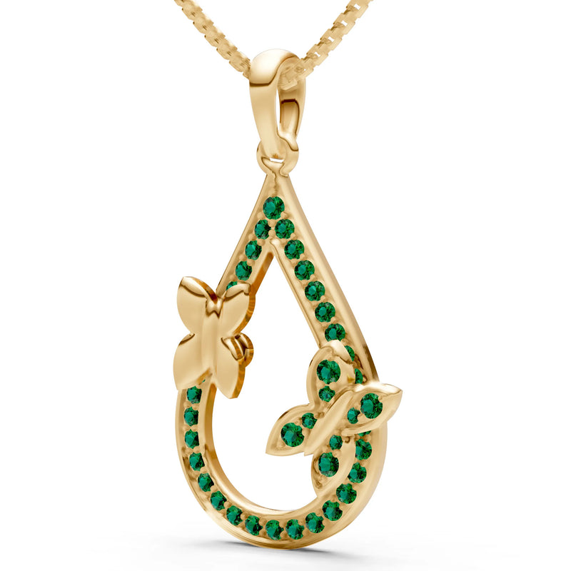 Emerald Butterflies Drop Pendant