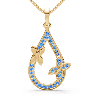 Swiss Blue Topaz Butterflies Drop Pendant