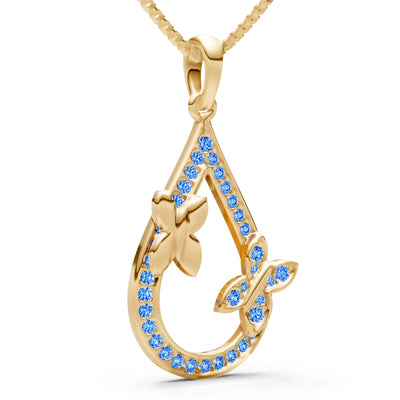 Swiss Blue Topaz Butterflies Drop Pendant