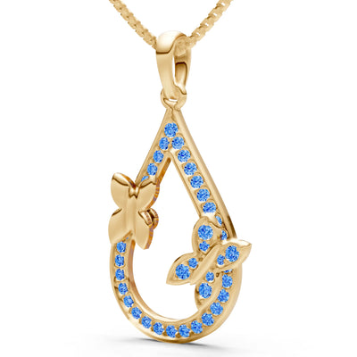 Swiss Blue Topaz Butterflies Drop Pendant