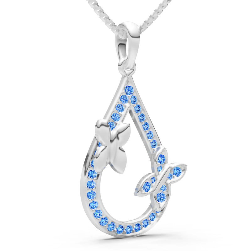 Swiss Blue Topaz Butterflies Drop Pendant