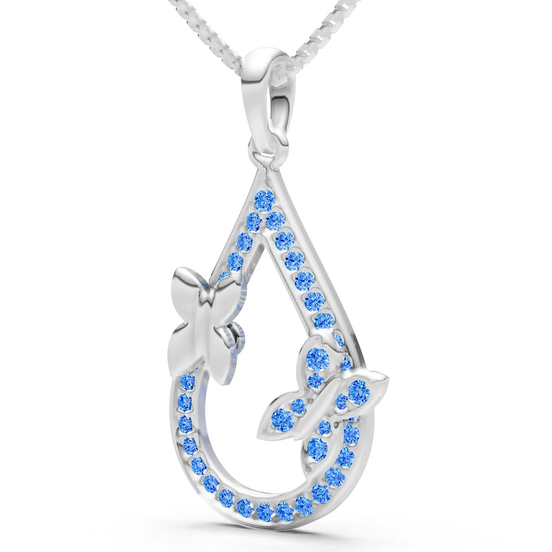 Swiss Blue Topaz Butterflies Drop Pendant