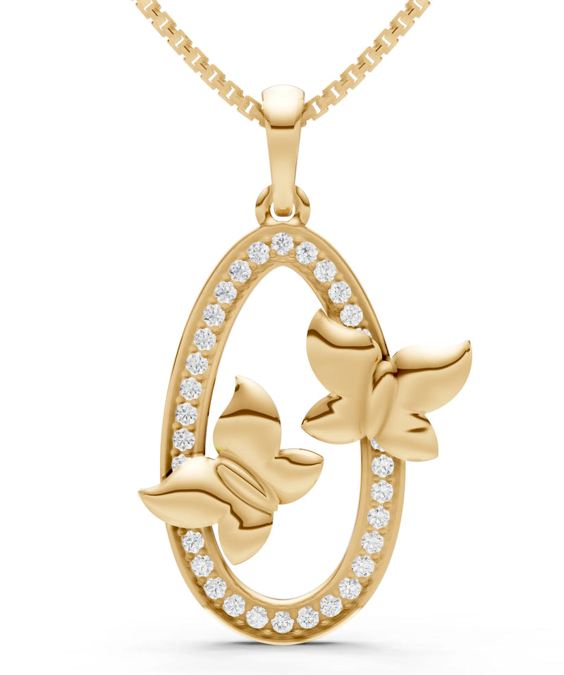 Oval Duo Butterflies Pendant