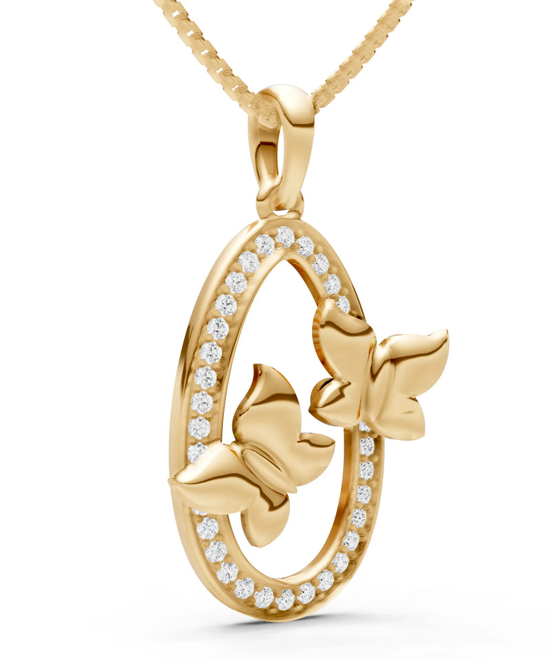 Oval Duo Butterflies Pendant