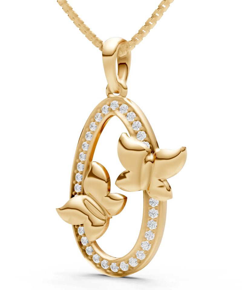 Oval Duo Butterflies Pendant