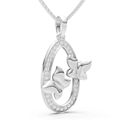 Oval Duo Butterflies Pendant
