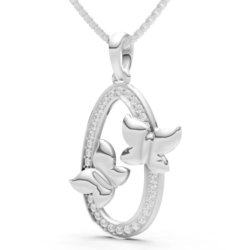 Oval Duo Butterflies Pendant