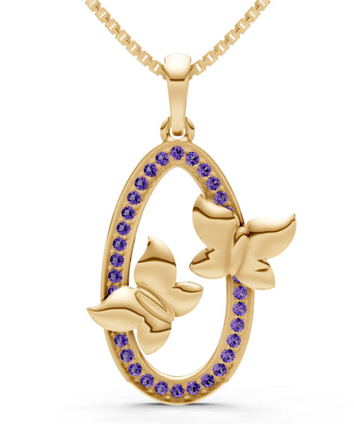 Oval Duo Butterflies Pendant