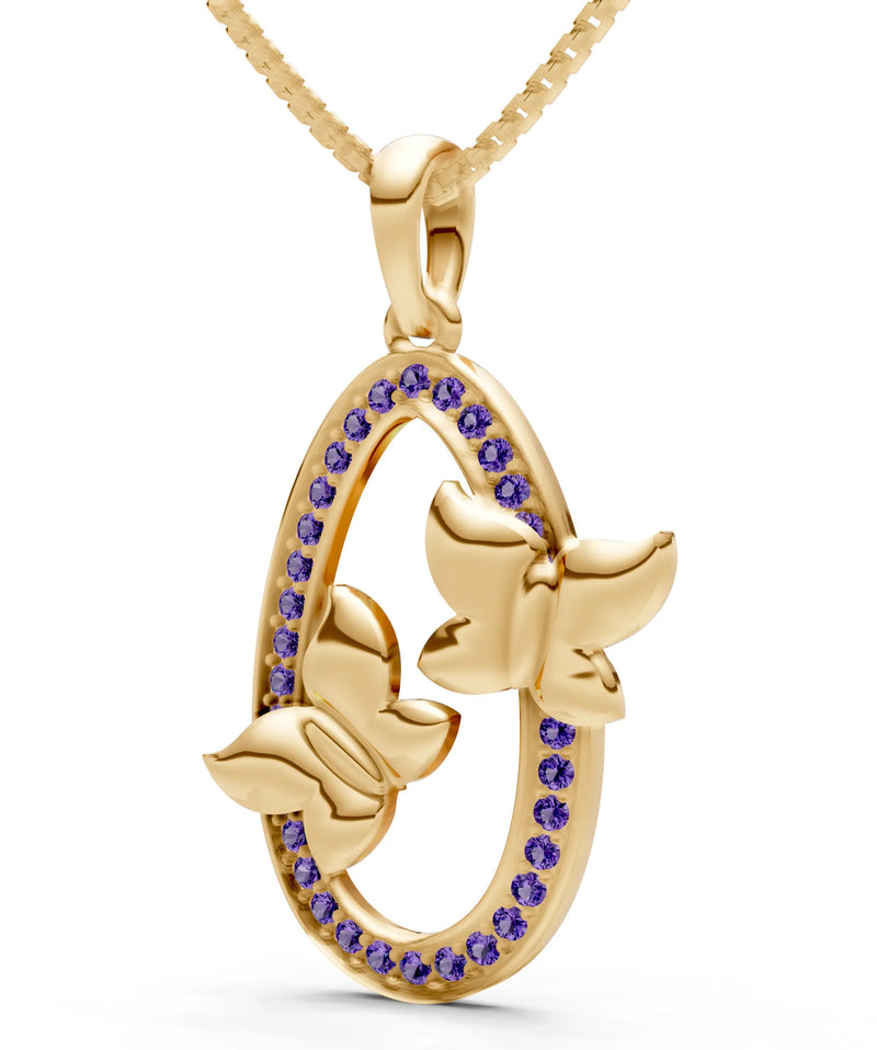 Amethyst Oval Duo Butterflies Pendant