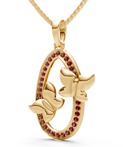 Garnet Oval Duo Butterflies Pendant