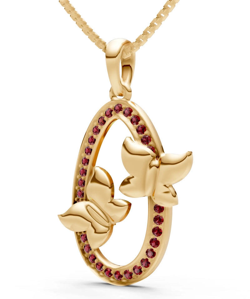 Garnet Oval Duo Butterflies Pendant