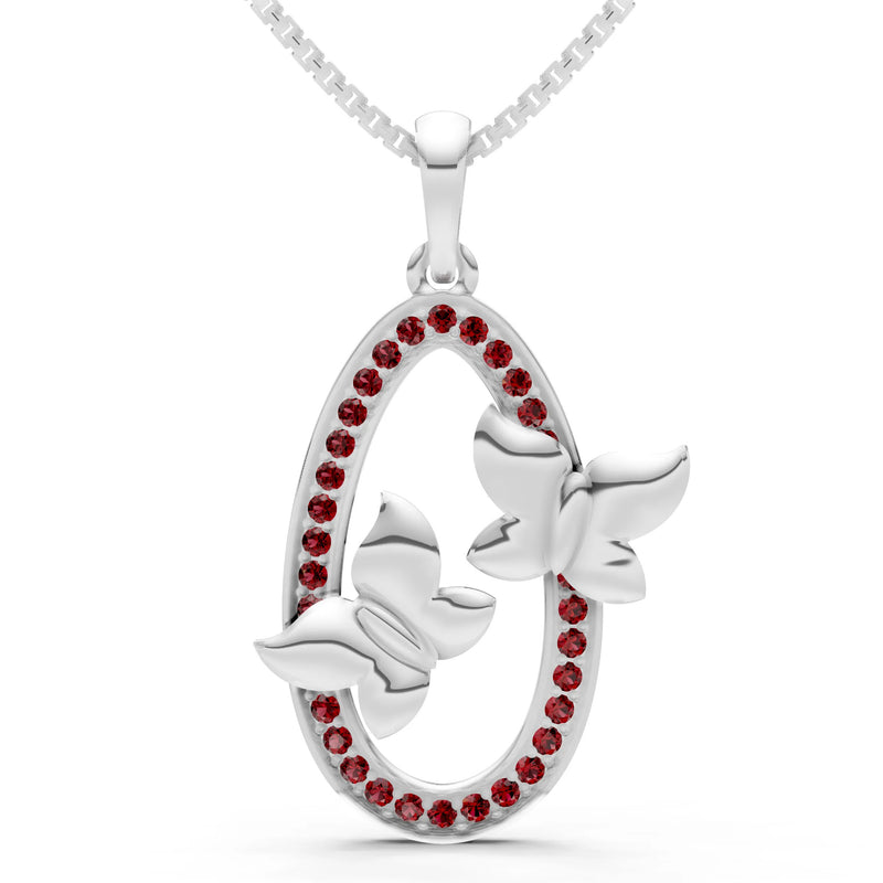 Garnet Oval Duo Butterflies Pendant