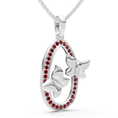 Garnet Oval Duo Butterflies Pendant