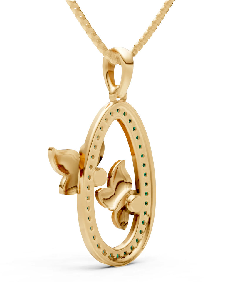 Emerald Oval Duo Butterflies Pendant