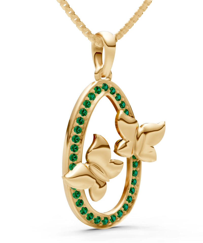 Emerald Oval Duo Butterflies Pendant