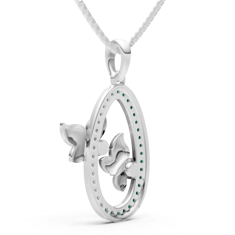 Emerald Oval Duo Butterflies Pendant
