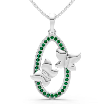 Emerald Oval Duo Butterflies Pendant