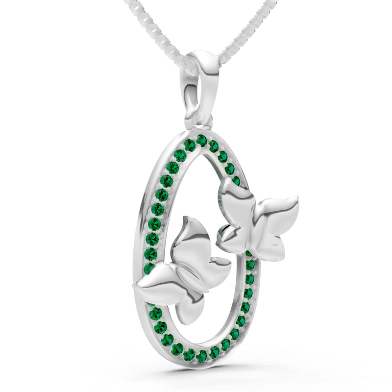 Emerald Oval Duo Butterflies Pendant